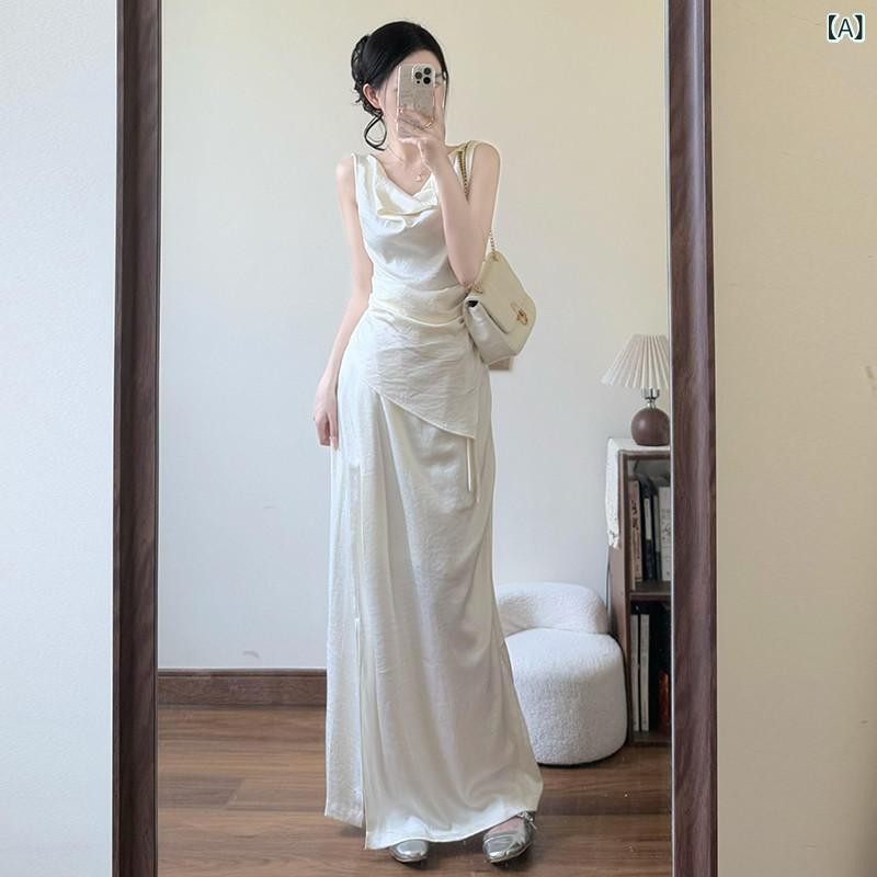 ワンピース 半袖 ロングワンピース 2025夏の 女性用 高級 ベスト スリング ドレス 襟 付き 新型 フランス 風 ウエスト 丈