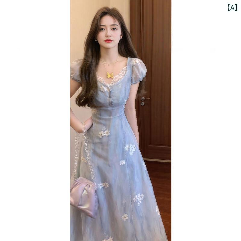 ワンピース 半袖 ロングワンピース 2025夏の 衣装 フレンチ 美しい ユニークな 花柄 ドレス スリムフィット ロング スカート 5,995円