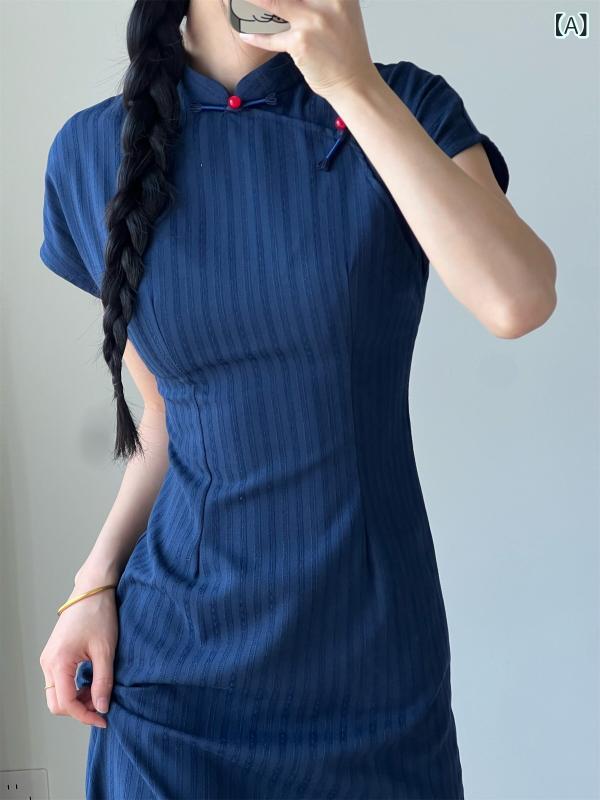 お召しもの衣装 ロングスコート お召しもの 紅 岩の 瀬戸もの風  瀬戸もの お召しもの 2025夏の レトロ 文学研究的な 若押し出し お姉さん 中華 風の ドレス-レディースファッション