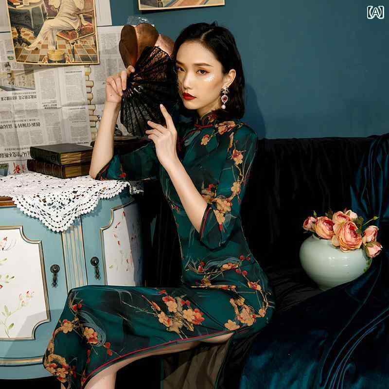 お召しもの衣装 ロングスコート お召しもの 若押し出し 御姉さん向け 瀬戸もの お召しものの レトロ 中華 表現スタイル ハイエンドの ロング 大時代の 艶っぽいで 雅びやかな