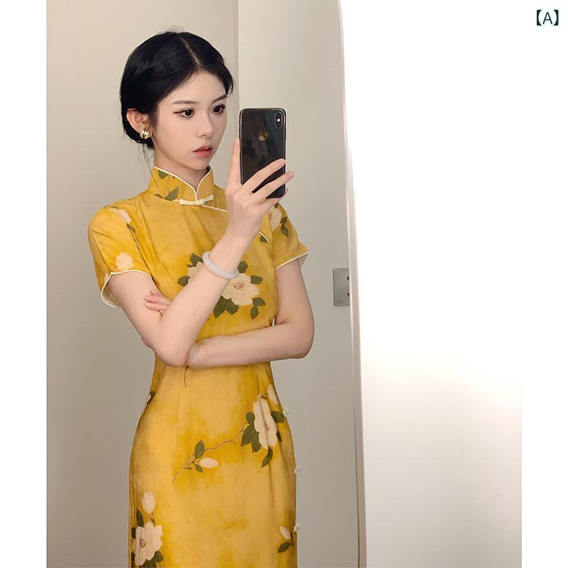 お召しもの衣装 ロングスコート お召しもの 黄味がかったの 瀬戸もの お召しもの 瀬戸もの風 2025年新  レトロ 中華 風の 途轍も無い 花柄 若押し出し お姉さん 止ん事無いな 亭主もち ドレス-レディースファッション