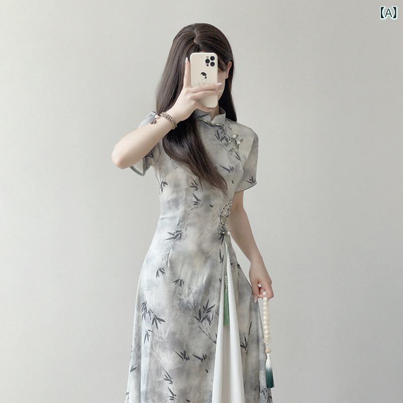 ドレスワンピース ロングスカート ドレス ティン ユエ リン チャイナ ドレス スタイル 民族 風 少女 若見え チャイナ風 日常｜ホープ