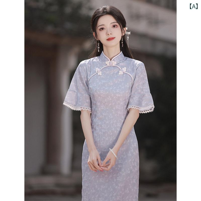 衣装 半袖 ロング衣装 紫の たわい無い 花柄の 瀬戸もの お召しもの  若押し出し 御姉さん 中国 お召しものは 夏の 長々しい 日毎夜毎の