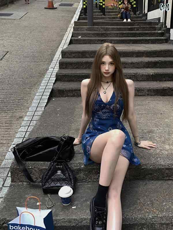 ワンピース 春 きれいめ 七分袖 半袖 細見え 華奢見え 痩せ見えレディース 夏 Tongiiuu シチリア エンカウンター レトロ Vネック ベスト ドレス レディース ウエスト スリミング aライン サスペンダー ロング スカート 春