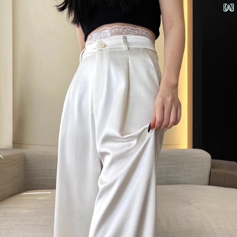 パンツ レディース ワイドパンツ アセテート サテン ワイド レッグ パンツ レディース レース ステッチ カジュアル ドレープ スーツ ストレート シカモア モ ッピング ロング