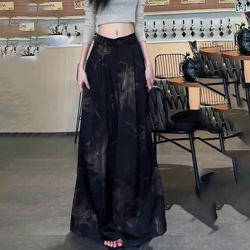 パンツ レディース ワイドパンツ レトロ ジャカード アセテート ワイド レッグ パンツ 春の ハイウエスト サテンストレートパンツ ドレープ モ ッピング