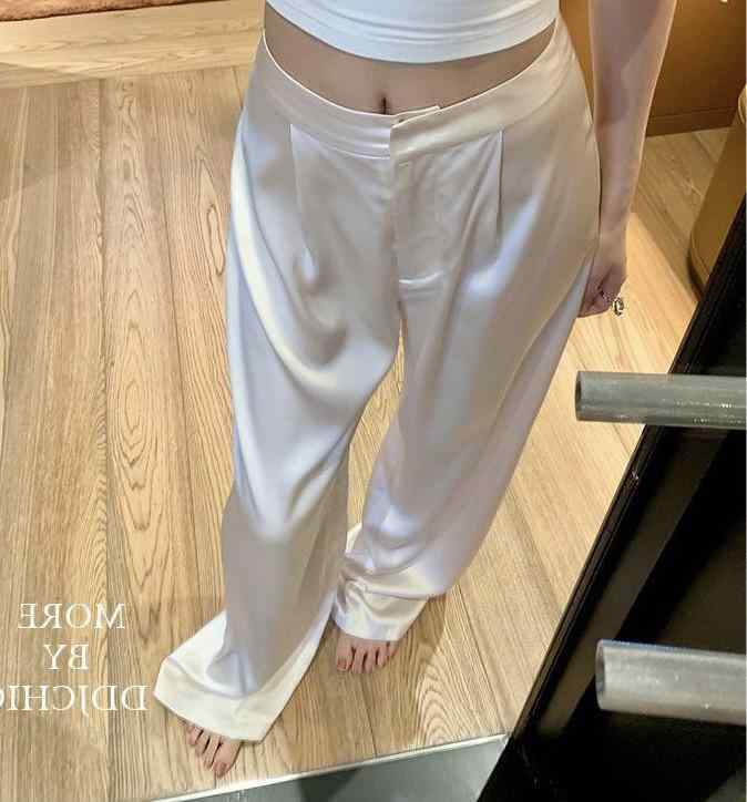パンツ レディース ワイドパンツ 身長 170 cmの 白い アセテート サテン スーツ ワイド レッグ パンツ レディース 冷感 ドレープ ストレート カジュアル モップ