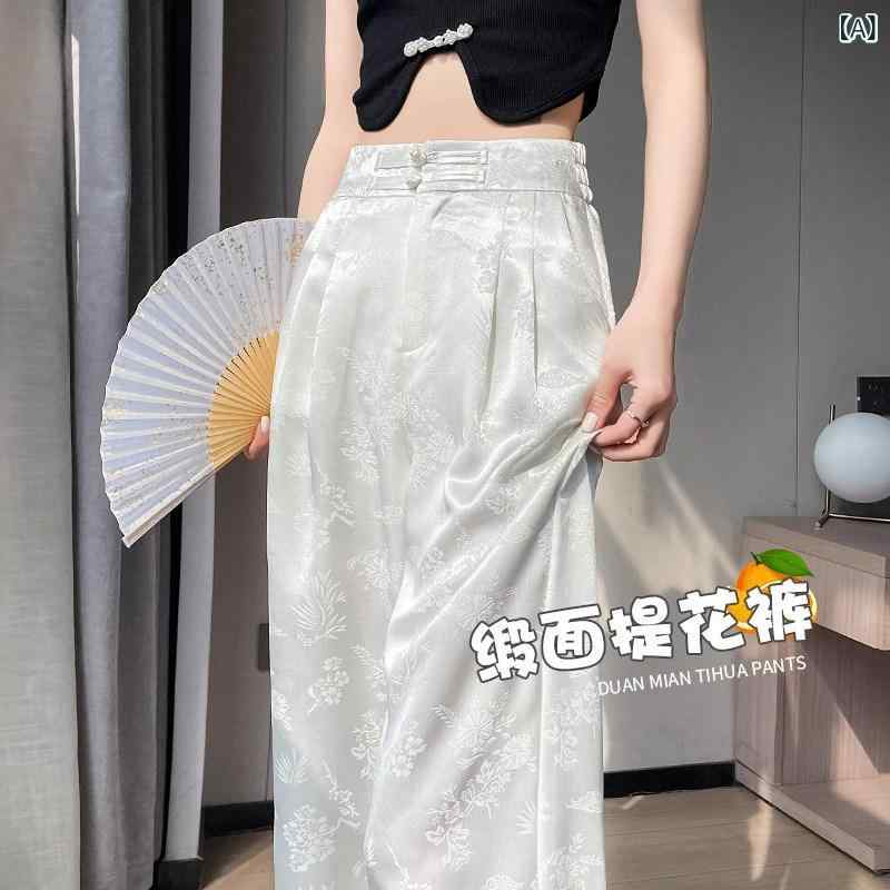 パンツ レディース ワイドパンツ 女性用 2025夏 チャイナ風 ボタン 付き シルクサテン ワイド レッグ パンツ 新 ナショナル スタイル ジャカード アセテート カジュアル 14,904円