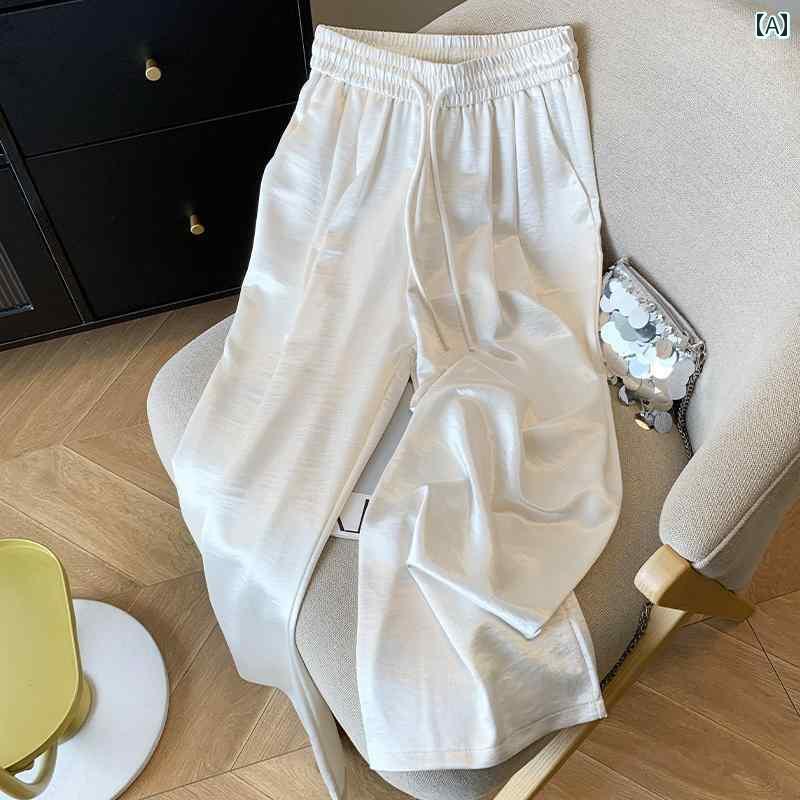 パンツ レディース ワイドパンツ ホワイト アセテート サテン ストレート カジュアル パンツ レディース 2025夏 チャイナ風 小さめ サイズ ゆったり ドレープ ワイド レッグ