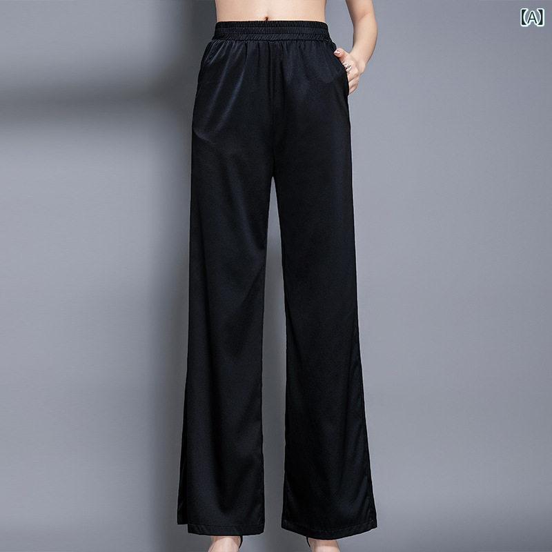 パンツ レディース ワイドパンツ 厚手 シルク パンツ レディース シルクサテン ドレープ ワイド レッグ 伸縮性の ある ハイウエスト スリム カジュアル マルベリー レディースパンツ｜ホープ