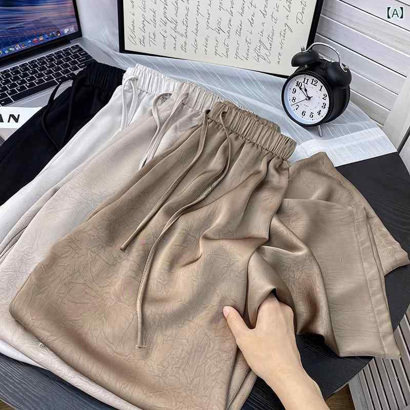パンツ レディース ワイドパンツ 夏の 薄手 プリーツ テクスチャ ドレープ カジュアル パンツ クール 冷感 サテン ワイド レッグ レディース 2025 スタイル