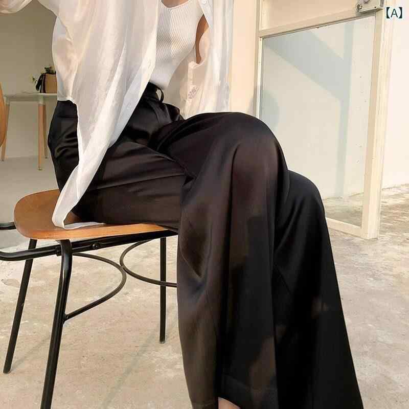 パンツ レディース ワイドパンツ アセテート サテン ワイド レッグ パンツ レディース 2025夏 レトロ ハイウエスト ドレープ ストレート 冷感 モ ッピング スーツ