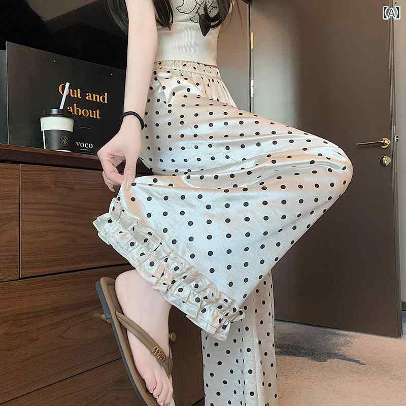 パンツ レディース ワイドパンツ サテン ワイド レッグ パンツ レディース 夏 薄手 ゆったり BF スタイル ウッド イヤー エッジ 9 ポイント レディースパンツ アセテート カジュアル