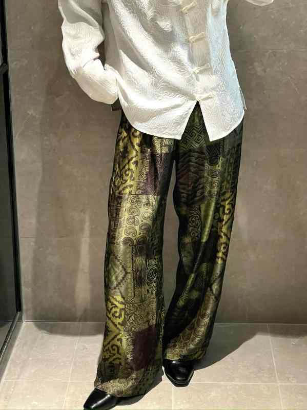 パンツ レディース ワイドパンツ 100 % 桑 絹 翔 雲糸 30 匁 サテン グリーン um ポテトチップス タイル ワイド レッグ パンツ カジュアル レディース