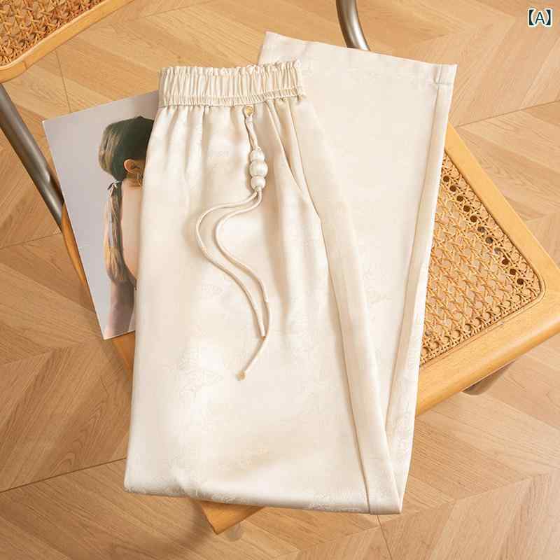 パンツ レディース ワイドパンツ シャンパン サテン ストリーマー パンツ アセテート ワイド レッグ レディース サマー スリム ハイウエスト カジュアル レディースパンツ