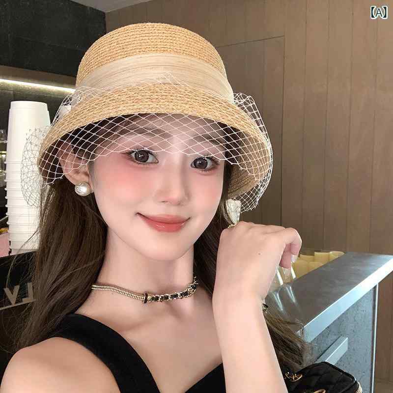 麦わら帽子 レディース むぎわら帽子 女性用 ラフィア 麦わら 帽子 2025夏 フレンチ 風 ランプシェード サンハット 海辺の フィッシャーマン ハット