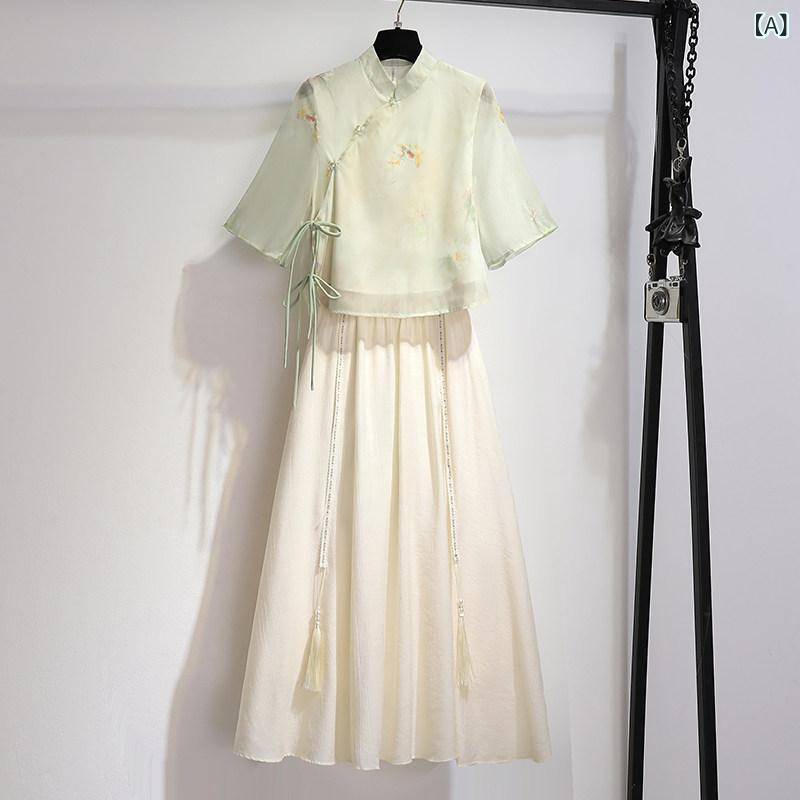 レディース トップス ワンピース チャイナ風 民族 風 スーツ スカート 漢服 女性 2025 夏の のの 美しい レトロ レディース ドレス