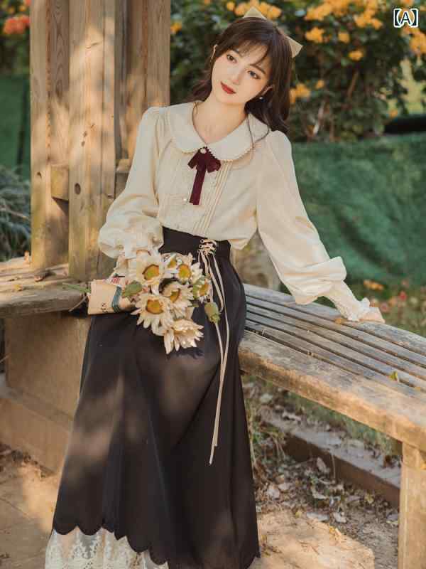 レディース トップス ワンピース カレッジ ロリータドレス ロリータ 女性 服 中華 スタイル フレンチ レトロ シャツ プリンセス ドレス 宮廷