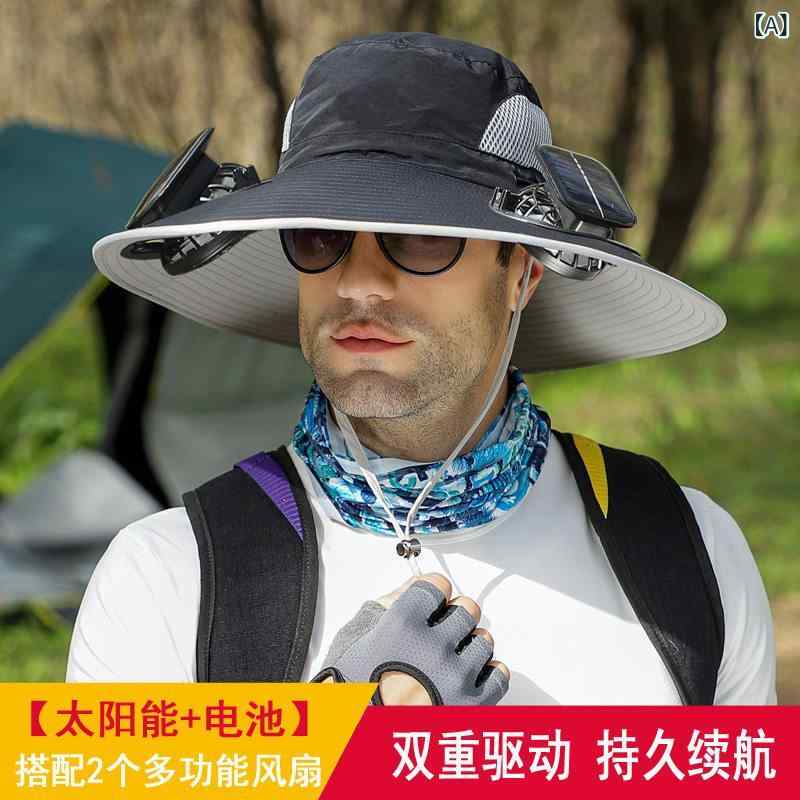 オシャレ 帽子 ハット 男性用 夏用 ソーラー ファン ハット つば 広 紫外線 カット フィッシャーマン 登山 釣り用 サンハット