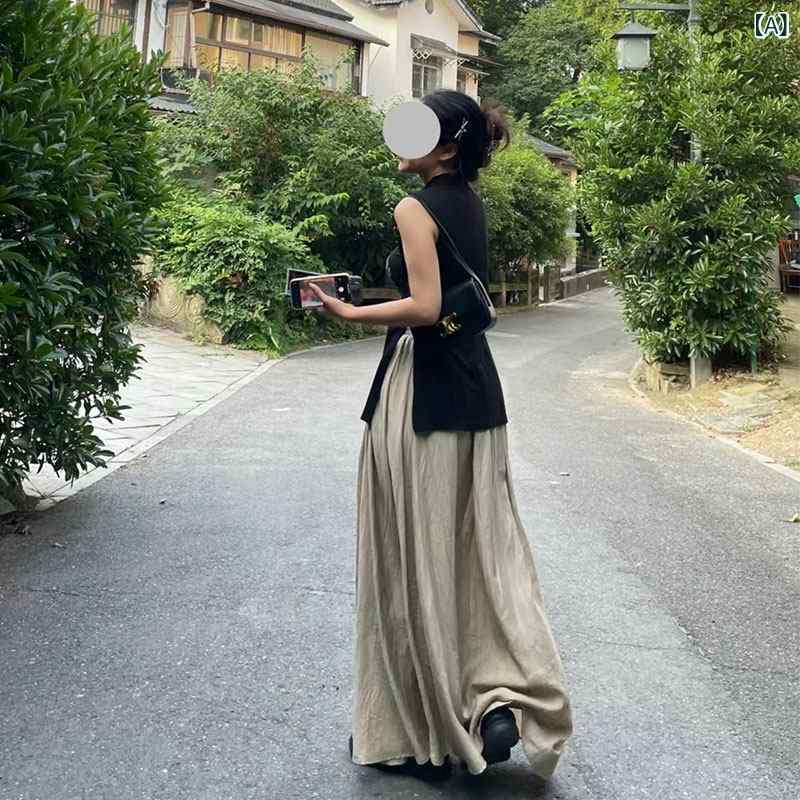 スカート 抜け感 スリット ミモレ ロング プリーツ 高見え スカート 抜け感 スリット ミモレ ロング プリーツ 高見え アプリコット プリーツ ハイウエスト スカート レディース 夏用 ロング レトロ スリム ヒップ カバー