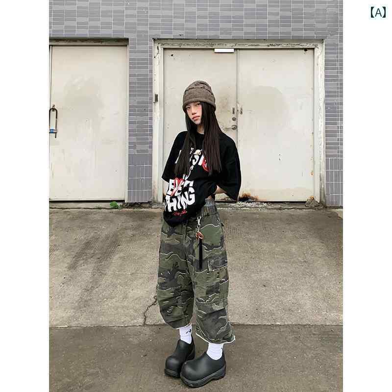 迷彩 カモ柄 パンツ アメリカン レトロ 迷彩 ショーツ メンズ サマー ウォッシュ 加工 ダメージ ワークパンツ ヴィンテージ 7 / 8 トラウザー ズ
