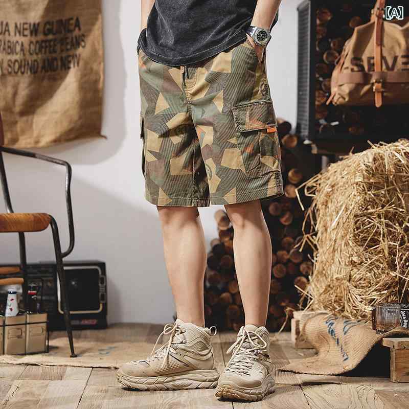 迷彩 カモ柄 ファッション 服 アメリカン 迷彩 カーゴ ショーツ 男性用 夏 薄手 カジュアル メンズ クォーター パンツ ゆったり 大きいサイズ ミディアム