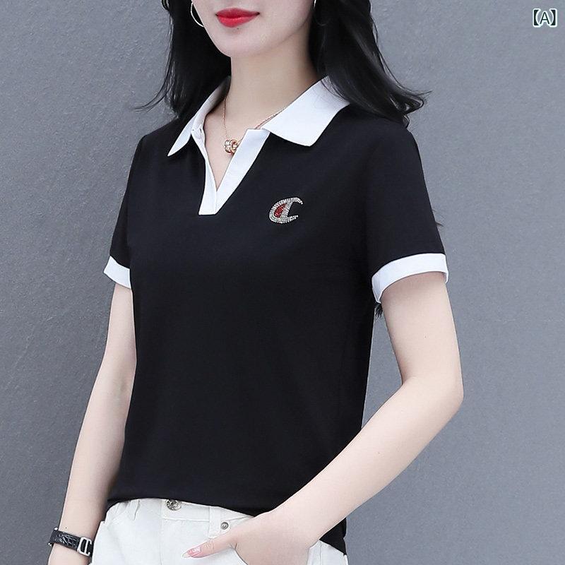 レディース トップス きれいめ 冷感 Tシャツ レディース ブラック 2025 母親 夏 半袖 中年 速乾 トップス ポロシャツ