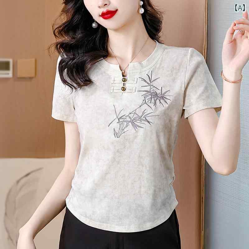 レディース トップス きれいめ チャイナ風 半袖 シルク Tシャツ レディース 2025 刺繍 シャツ 夏 スリム ショート 桑 絹 トップ 5,743円