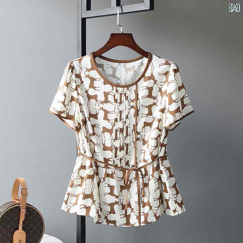 レディース トップス 好いたらしいめ 成人女性用 地絹 プルオーバー トップス 2025夏 半袖 酉の方角 か細い プルオーバー マル木ノ実 ラウンド素っ首 刷り上げる