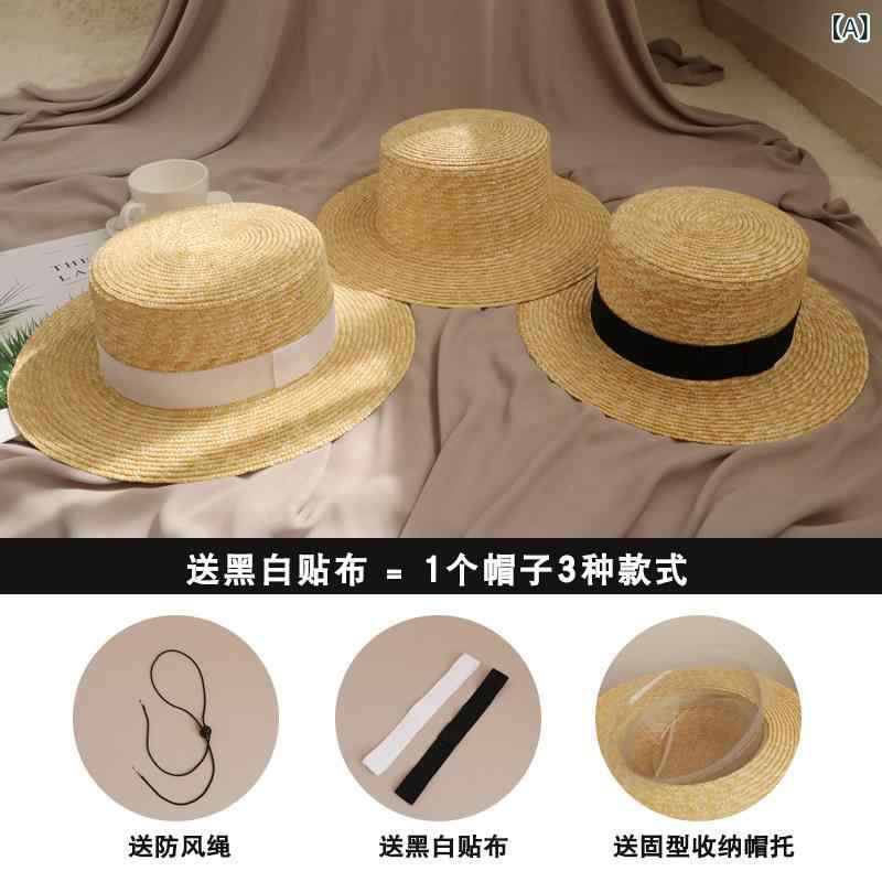 帽子 ハット 麦わら帽子 夏 レディース フラット トップハット 夏 休み 海辺 パナマ 麦わら 帽子 つば フレンチ ビーチハット わら サンシェードと 日焼け防止