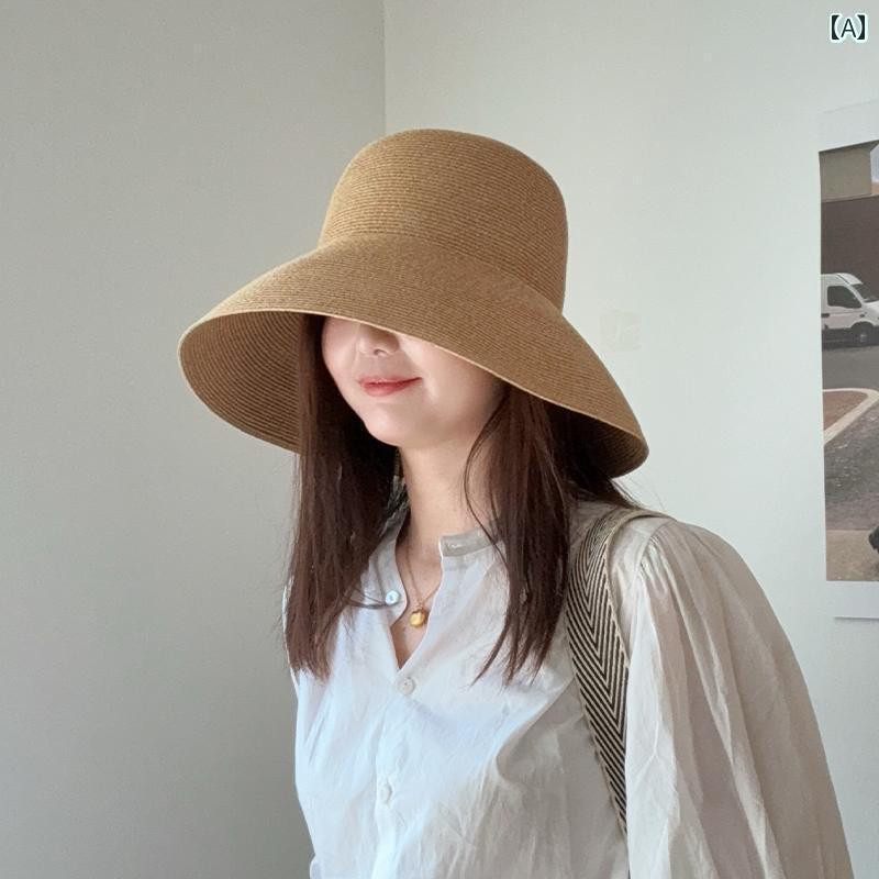 帽子 ハット 麦わら帽子 夏 つば 広の 日焼け防止 フィッシャーマン ハット 通気性 海辺の 休暇 折りたたみ 帽子 シンプル 顔の 小さい 麦わら