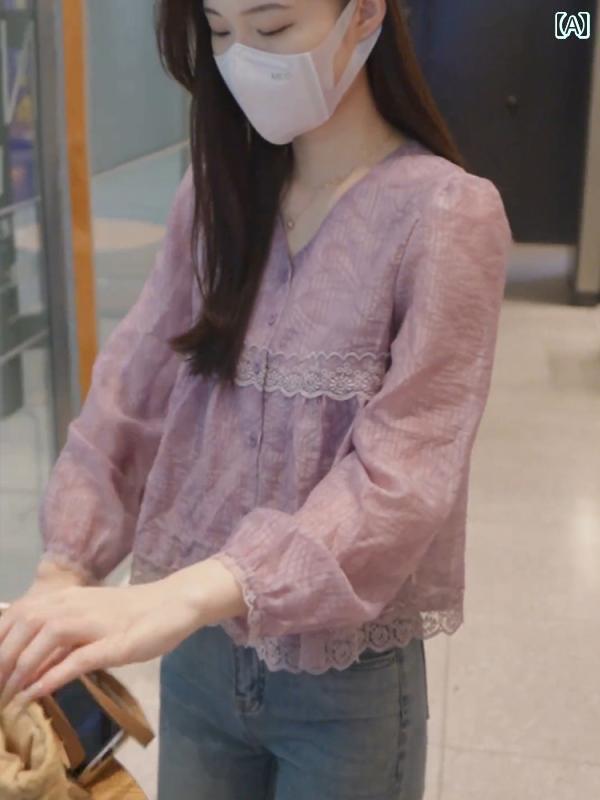 ワンピース ロングワンピース マキシワンピース レースの スプライシング Vネック 花柄 シャツ レディース 春 2025 美しい 小さい フレンチスタイル ユニークな トップ