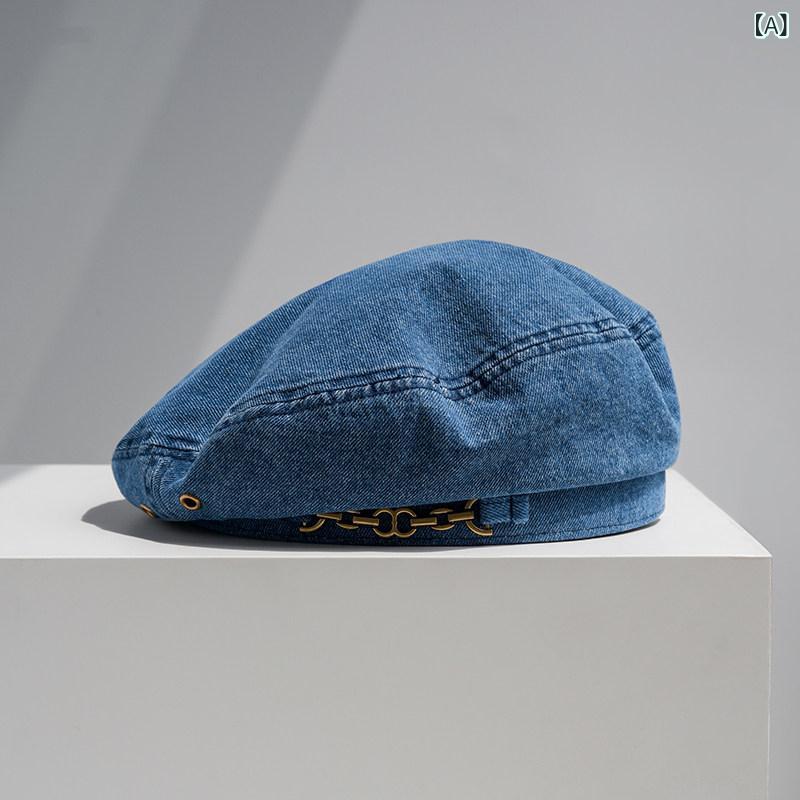 キャップ デニム ウィッシュ 加工 マッドハッター ウォッシュデニム ベレー 帽 レディース レトロ 芸術 布 帽子 画家 23 rd 秋