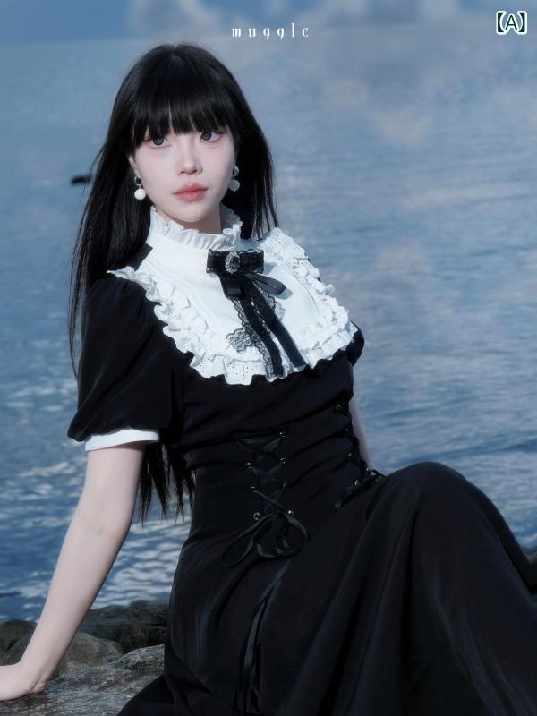 レディース ワンピース かわいい マグル スタジオ フレンチ レトロ サマー ウエスト レース ドレス