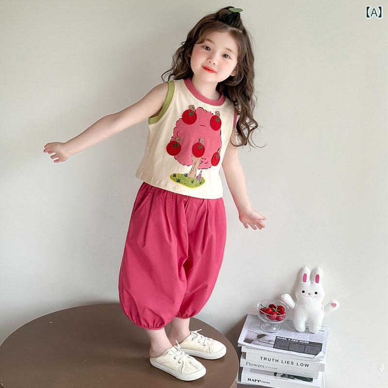 キッズ セットアップ おしゃれ 女の子 スーツ 2025 夏の 子供の かっこいい ストリート ブラスト ノースリーブ ブルマー ツーピース ベビー ガールズ 夏服