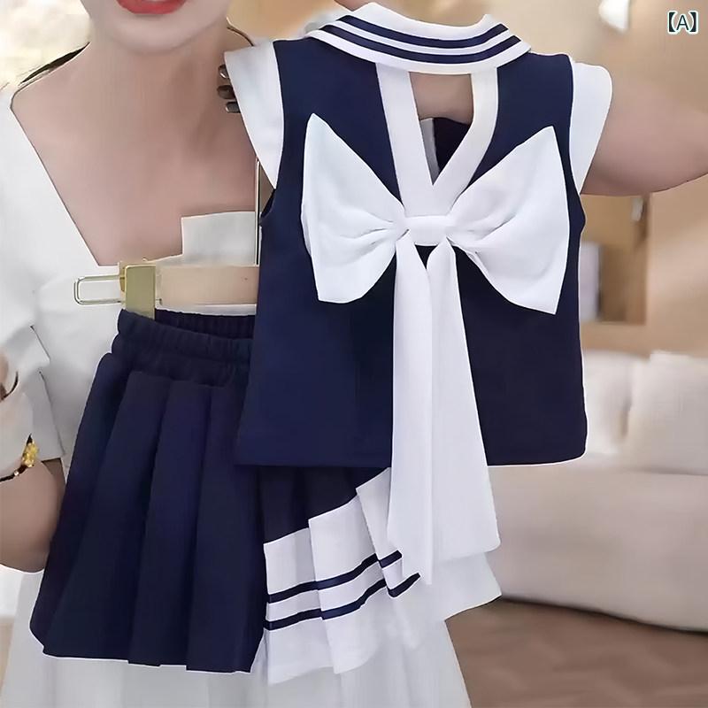 キッズ セットアップ スーツ 女子 カレッジ スタイル スーツ 夏 2025 子供用 おしゃれ ポロシャツ 夏服 女の子 プリーツスカート ツーピース