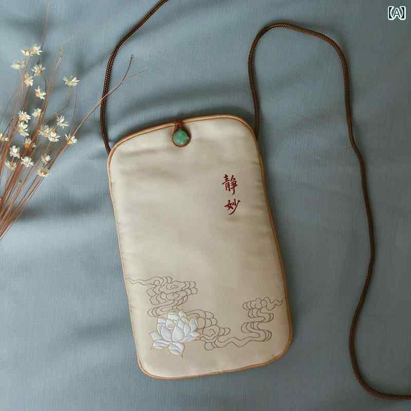 コインケース ミニ財布 ショルダー 中国 禅 シルク 刺繍の スマートフォン バッグ 機内 持ち込み用 クロス ボディバッグ 生地の 民族 風 レトロ 縦型 バックル小銭入れ キー