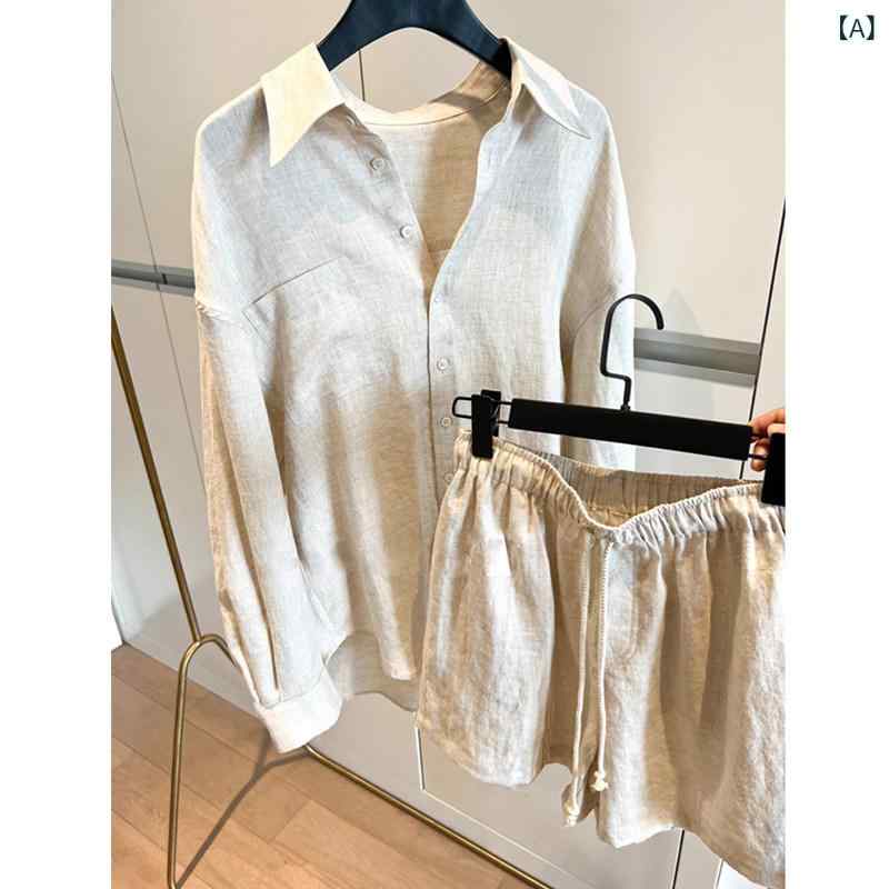 秋服 シャツ オシャレ コットンと リネンの レディース 高級 スーツ カジュアル スポーツ シャツ ショート パンツ 夏の ファッション リネン 日焼け防止 オールド マネー ウェア｜ホープ