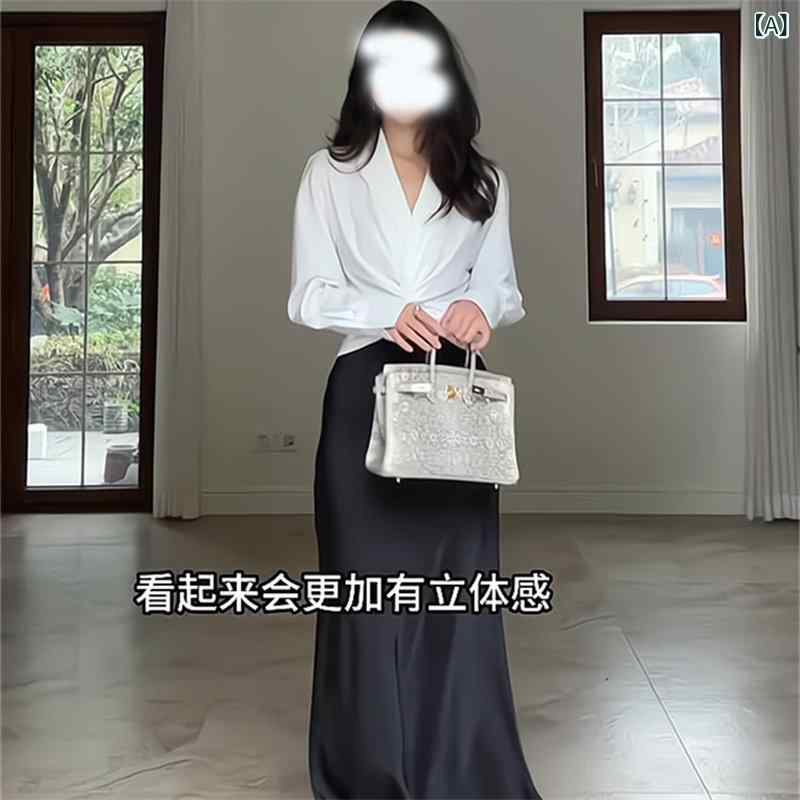 秋服 シャツ オシャレ ロイヤル シスター プロ スーツ 女性 ホワイト ツイスト シャツ ティー ウェア サテンスカート 一式 ツーピース