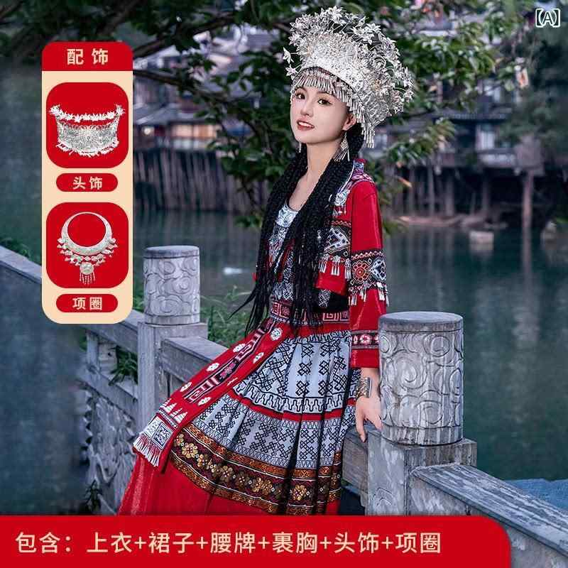 ワンピース ロングワンピース マキシワンピース ミャオ 族の 民族 衣装 少数 民族の レディース 大人 服 フェニックス 村 江の 少女の ガールフレンドの 旅行 撮影 貴 州｜ホープ