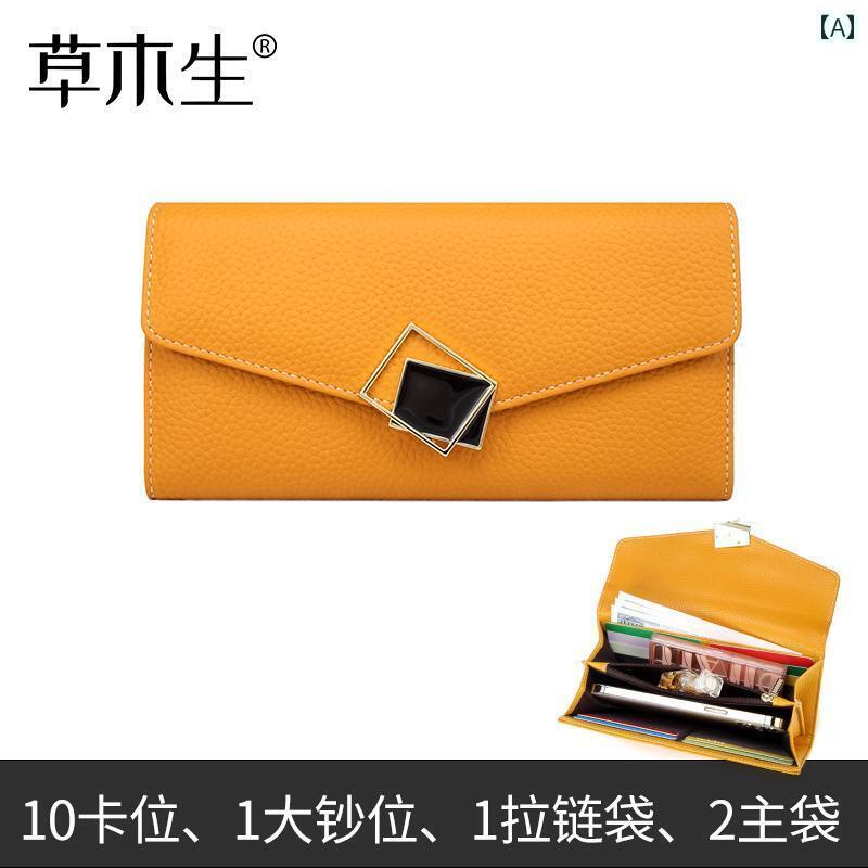 レディース 財布 長財布 革 財布年 イエロー ラッキー ソフト トップレイヤー 牛革 ロング 薄型 財布大容量 スマートフォン用