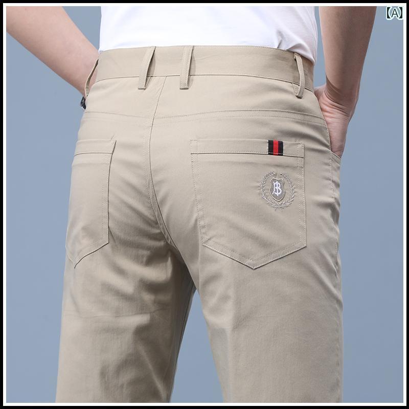 スーツ スラックス パンツ カーキ色の 春秋 ビジネス パンツ メンズカジュアル ゆったり ストレートの 伸縮性の ある 夏用 ベルト 付き メンズ