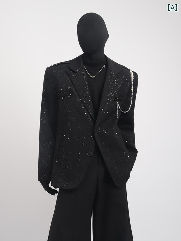 スーツ ジャケット きれいめ 黒 服 星空 スーツ ジャケット メンズ パールペンダント ファッション ステージ 衣装