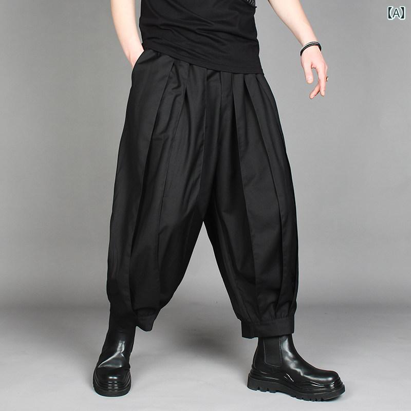 スウェット パンツ ワイドパンツ 秋 ダーク 九分丈 パンツ メンズ 美容師 プリーツ ドレープ カジュアル ワイド レッグ ブルマ