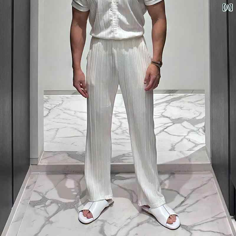 スウェット パンツ ワイドパンツ 軽量 ドレープ カジュアル パンツ メンズ 2025 韓国 プリーツ テクスチャ ストレート フロア レングス シンプル スタイル