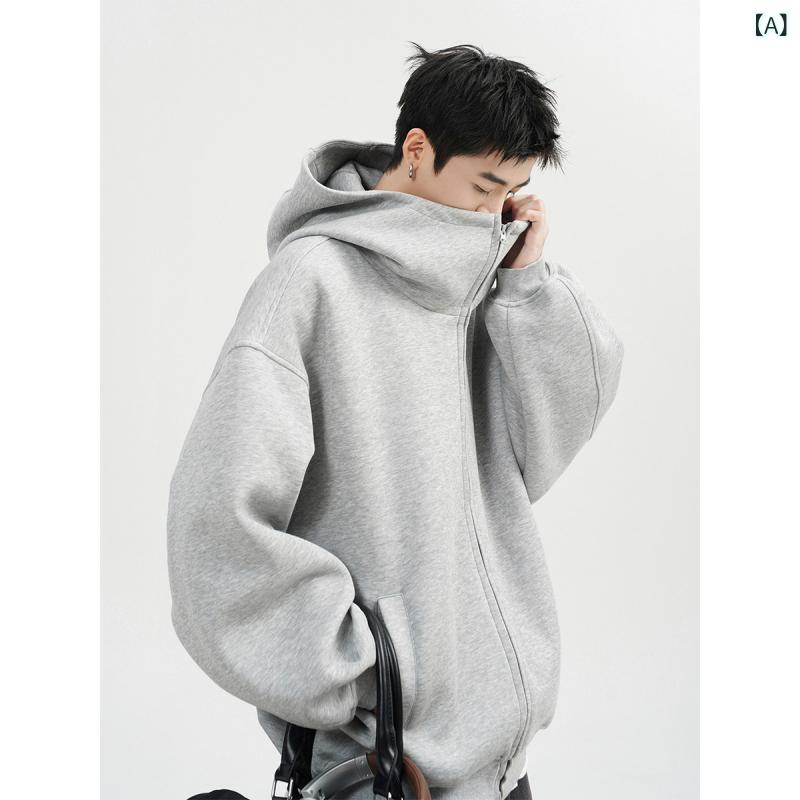 トップス 秋冬 パンツ アメリカ 厚手 エア コットン スウェットシャツ ジャケット メンズ 春秋 グレー な ハイエンド カジュアル フード付き カーディガン