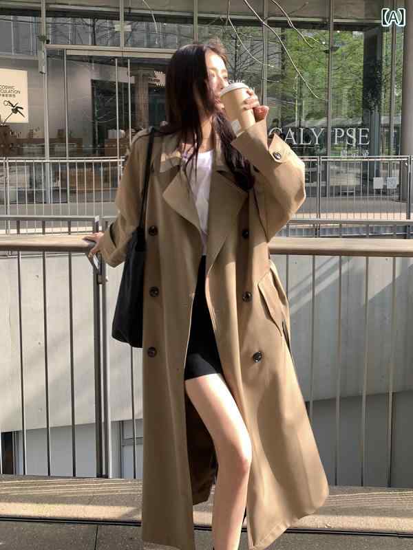 トレンチコート 厚地の外套 アウター レディース 亭主もち用 ロング丈 真っただ中丈 膝下 歳月 春物 秋物 大層らしい大きさ コクーンシルエット ゆったり 好いたらしいめ 雅びやか 高見せかけ 雅びやか 韓国 韓国流行り物 連合王国風