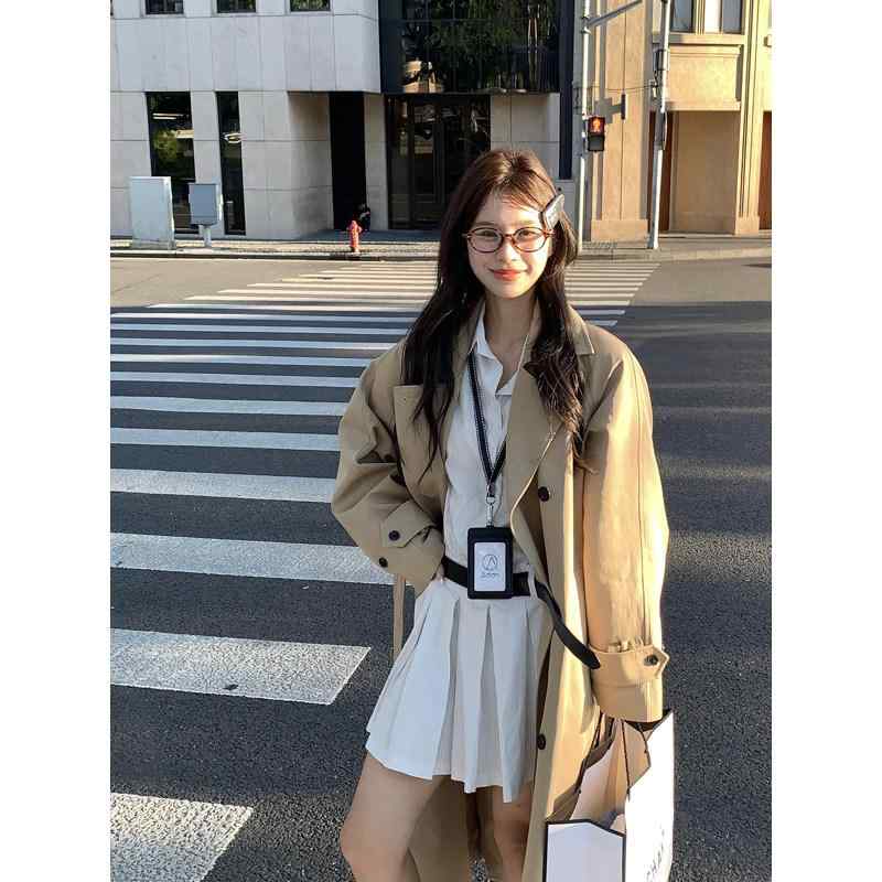 トレンチコート レディース アウター 厚地の外套 春 三春 韓国 好いたらしいめ 雅びやか 雅びやか 事務室 心地好い 通い 商行為 分かりやすい 定番 着回し 襟付き添い人 真っただ中丈 並み並み丈 カーキ