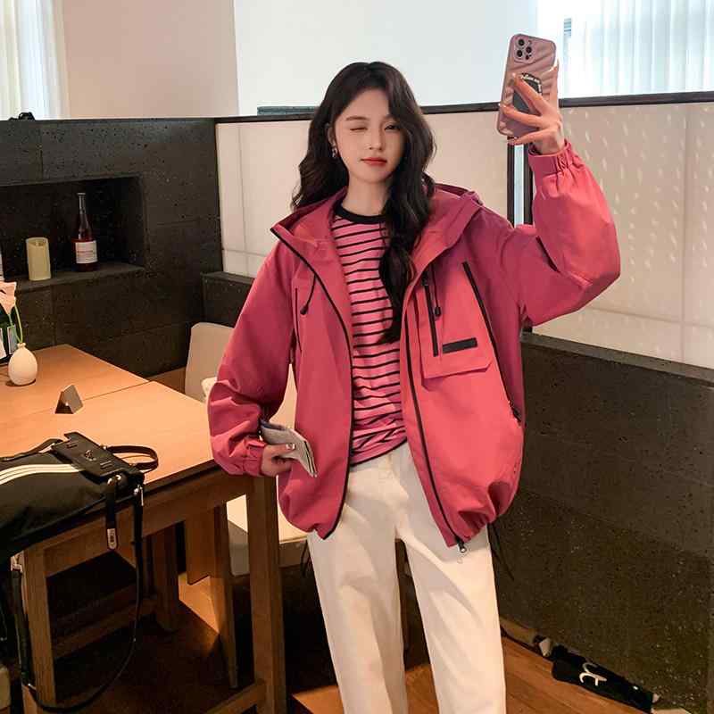 レディース お上さん用 韓国 オルチャン 遊撃手丈 御山パーカー ウィンドブレーカー 外殻上衣 上衣 アウター 上衣 表どおり 心地好い 細工物御召しもの トップス 厚地の外套 日月 春物 秋物