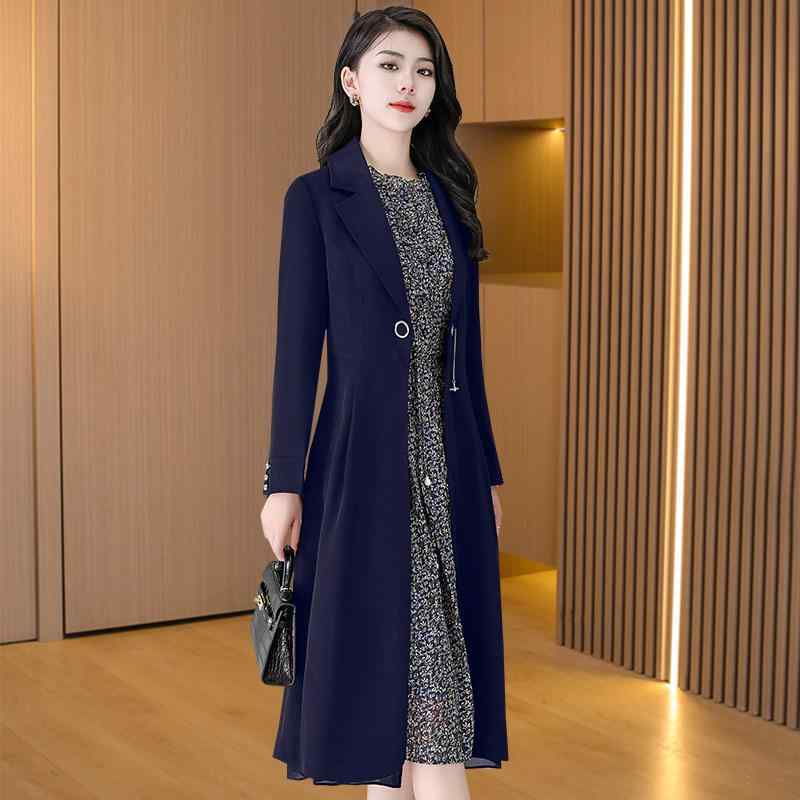 トレンチコート レディース スプリングコート アウター 上衣 薄っぺら ロング丈 真っただ中丈 春服 秋服 今めかしい 好いたらしいめ  お上さん用